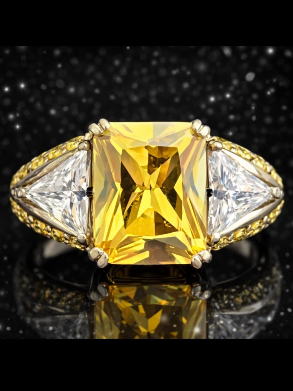 Suzanne Somers vintage radiant trilliant cut Canary CZ cocktail statement ring